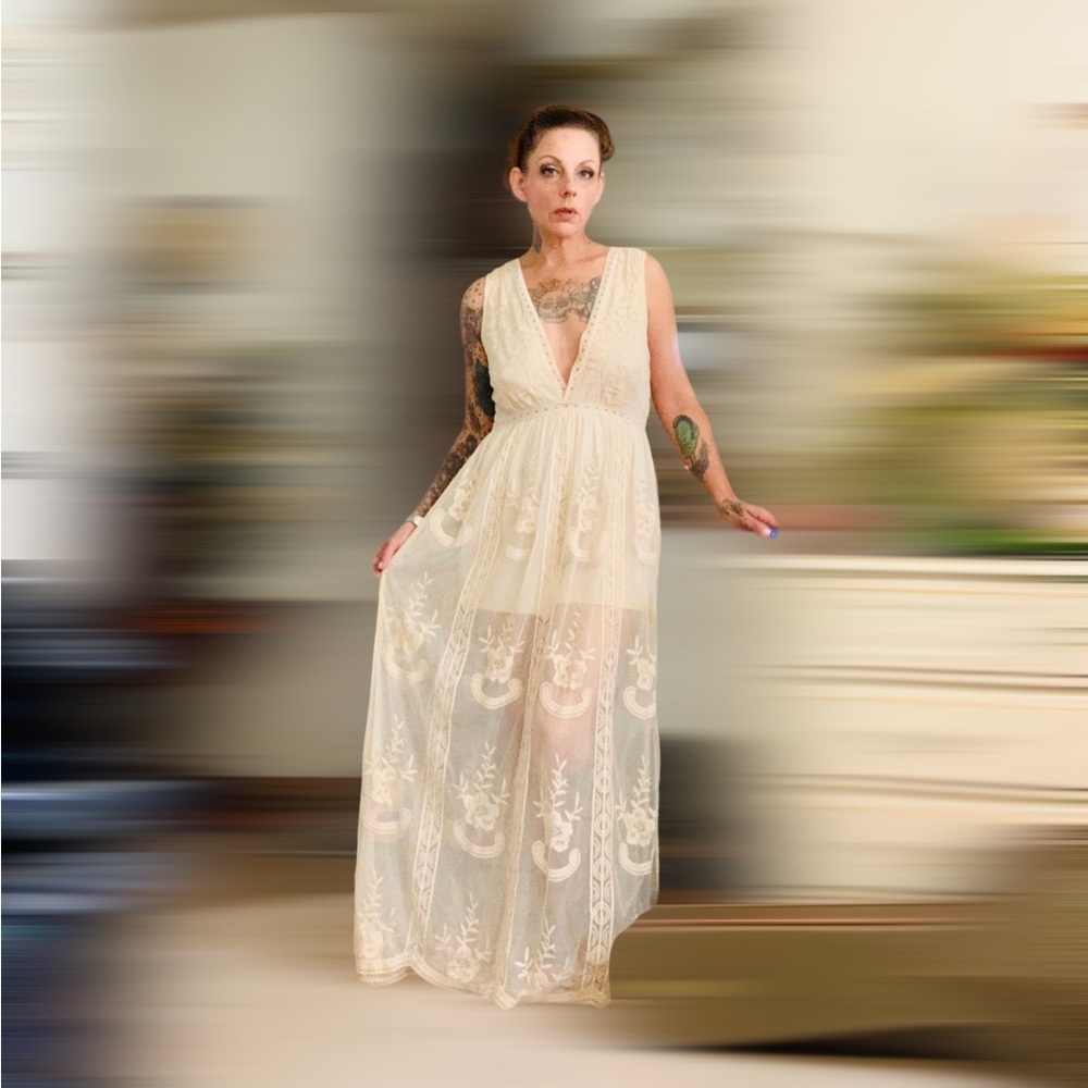 BOHO cream granny lace dress skirt overlay shorts romper beach wedding neutral